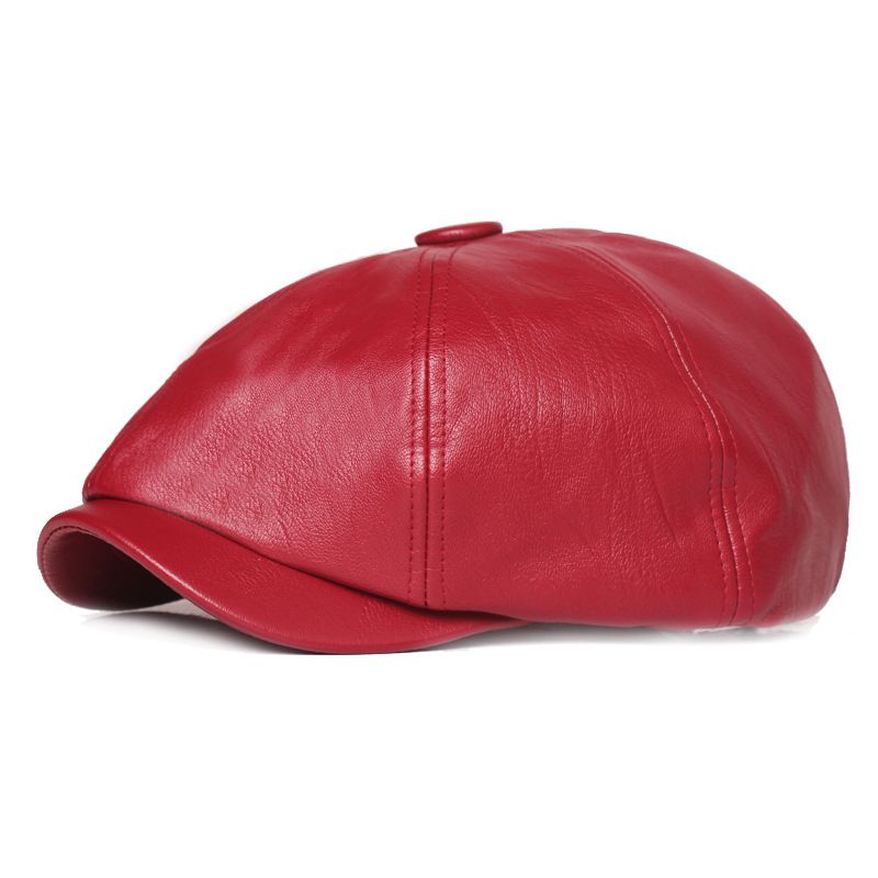 Octagonal Leather Hat Men's And Women's Cowhide Beret Men's Rebate Cap
