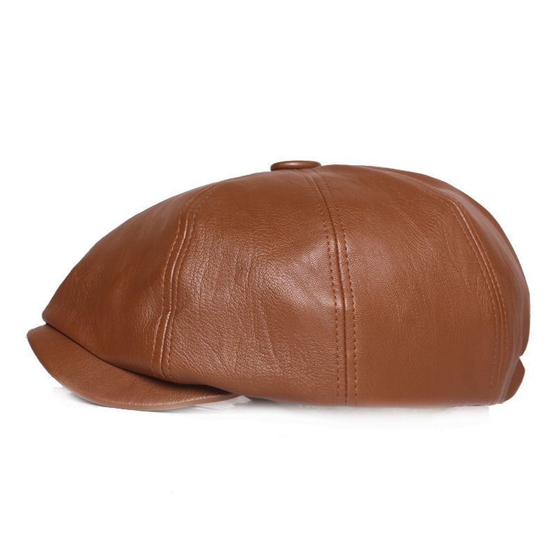 Octagonal Leather Hat Men's And Women's Cowhide Beret Men's Rebate Cap