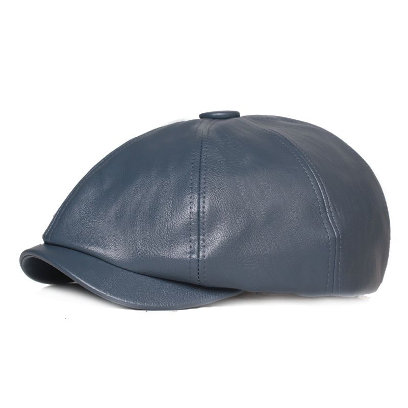 Octagonal Leather Hat Men's And Women's Cowhide Beret Men's Rebate Cap
