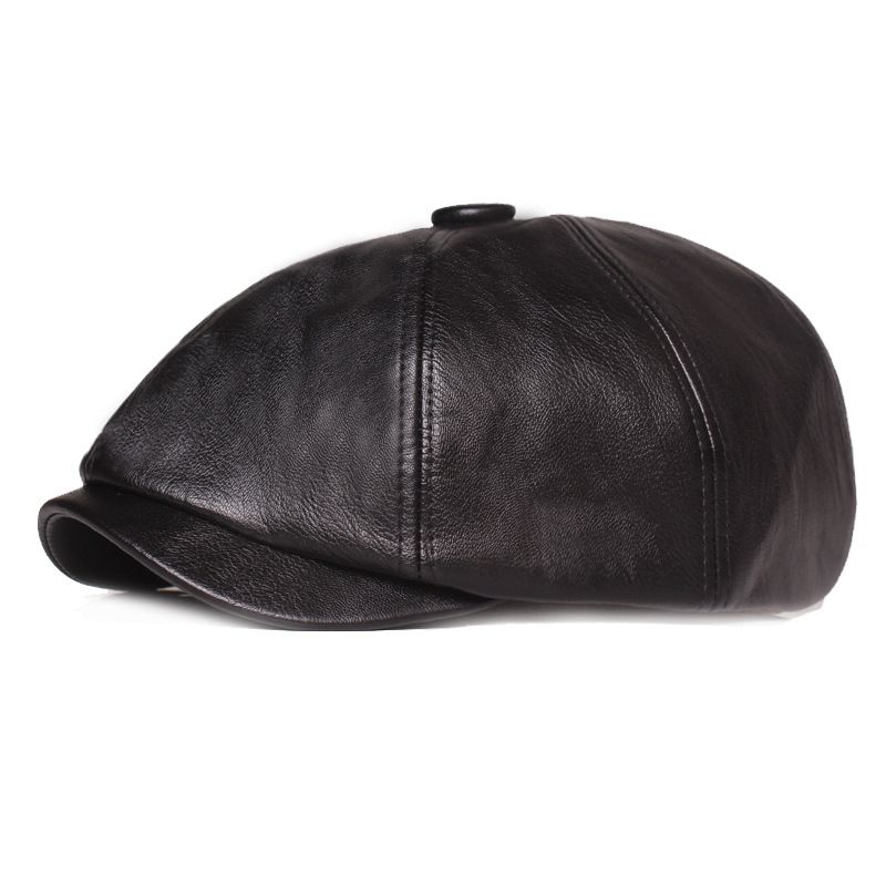 Octagonal Leather Hat Men's And Women's Cowhide Beret Men's Rebate Cap