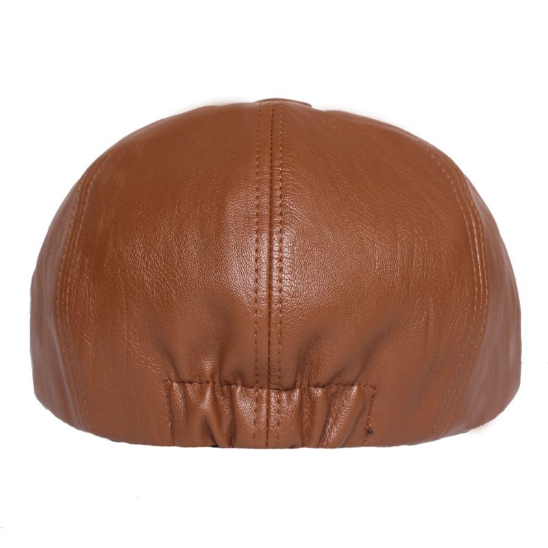 Octagonal Leather Hat Men's And Women's Cowhide Beret Men's Rebate Cap