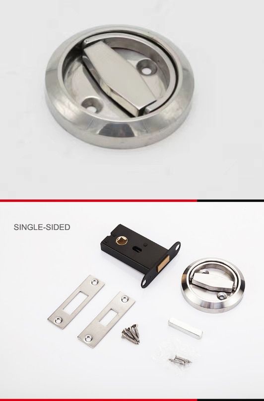 Single Sided(Silver)-Stainless Steel 304 Recessed Invisible Cup Handle Privacy Hidden Door Locks Cabinet Pulls Handle Fire Proof Disk Ring Lock