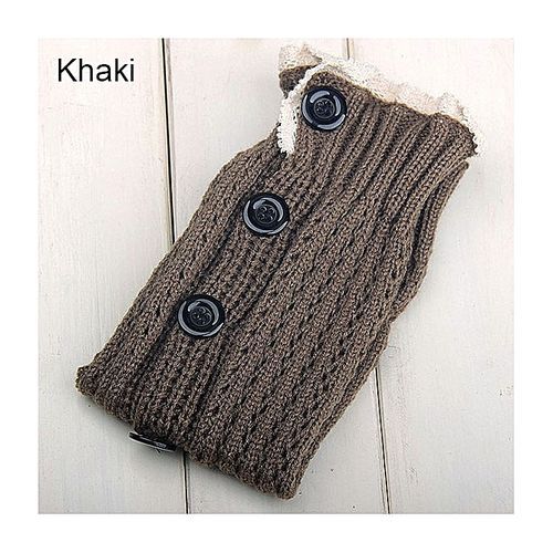Winter Women's Open Weave Button Leg Warmer Boot Socks (Khaki)