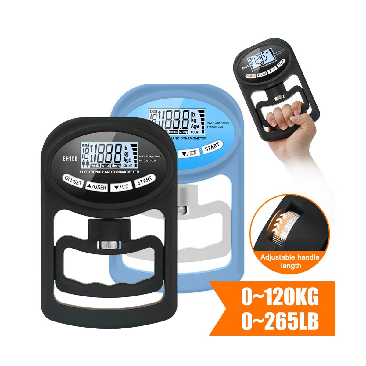 Grip Strength Tester 265Lbs120Kg Digital Hand Dynamometer Grip Strength Meter USB LCD Screen Black