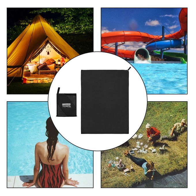 Microfiber Towel Anti-Bacterial 3 Sizes Soft For Travel Black 40x80cm