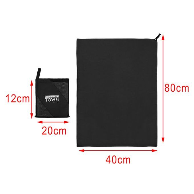 Microfiber Towel Anti-Bacterial 3 Sizes Soft For Travel Black 40x80cm