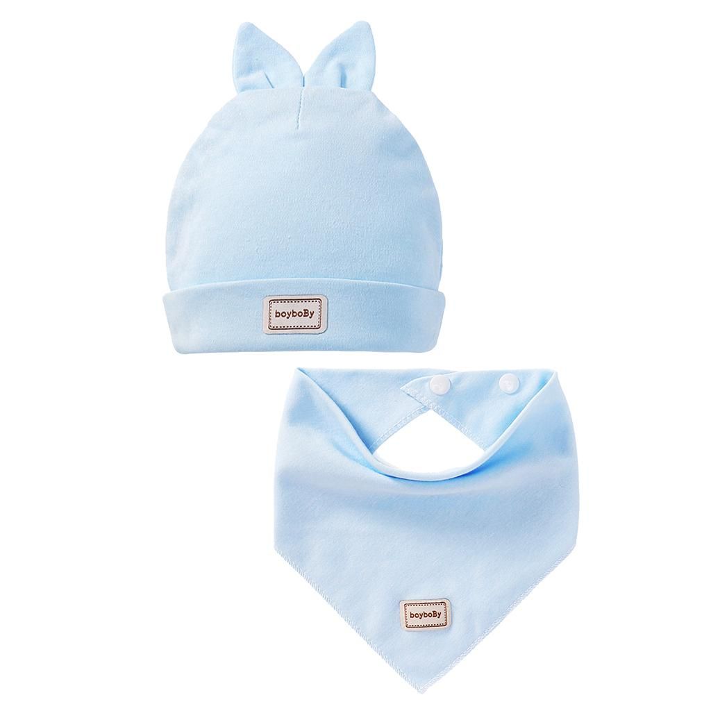 Cute Newborn Baby Boys Girls Kid Cartoon Hats+Triangle Bibs Sets Blue