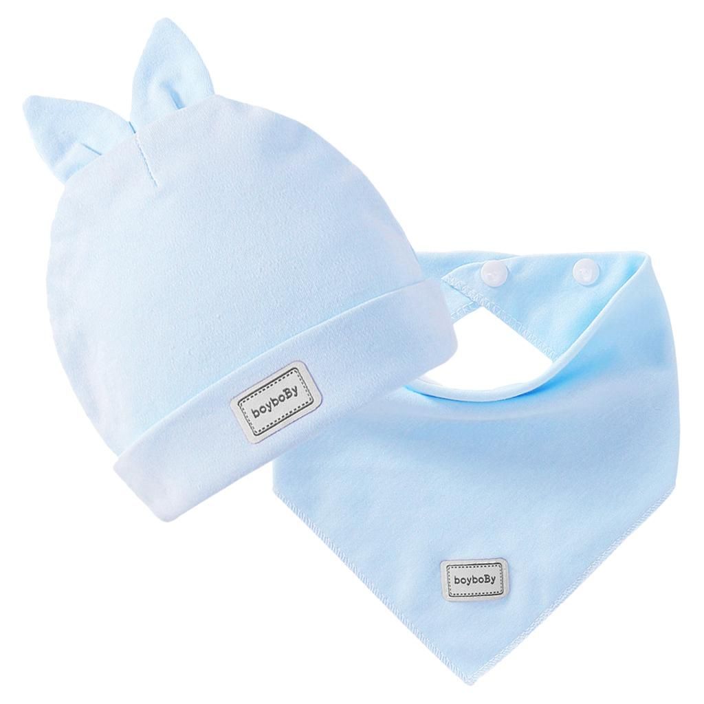 Cute Newborn Baby Boys Girls Kid Cartoon Hats+Triangle Bibs Sets Blue