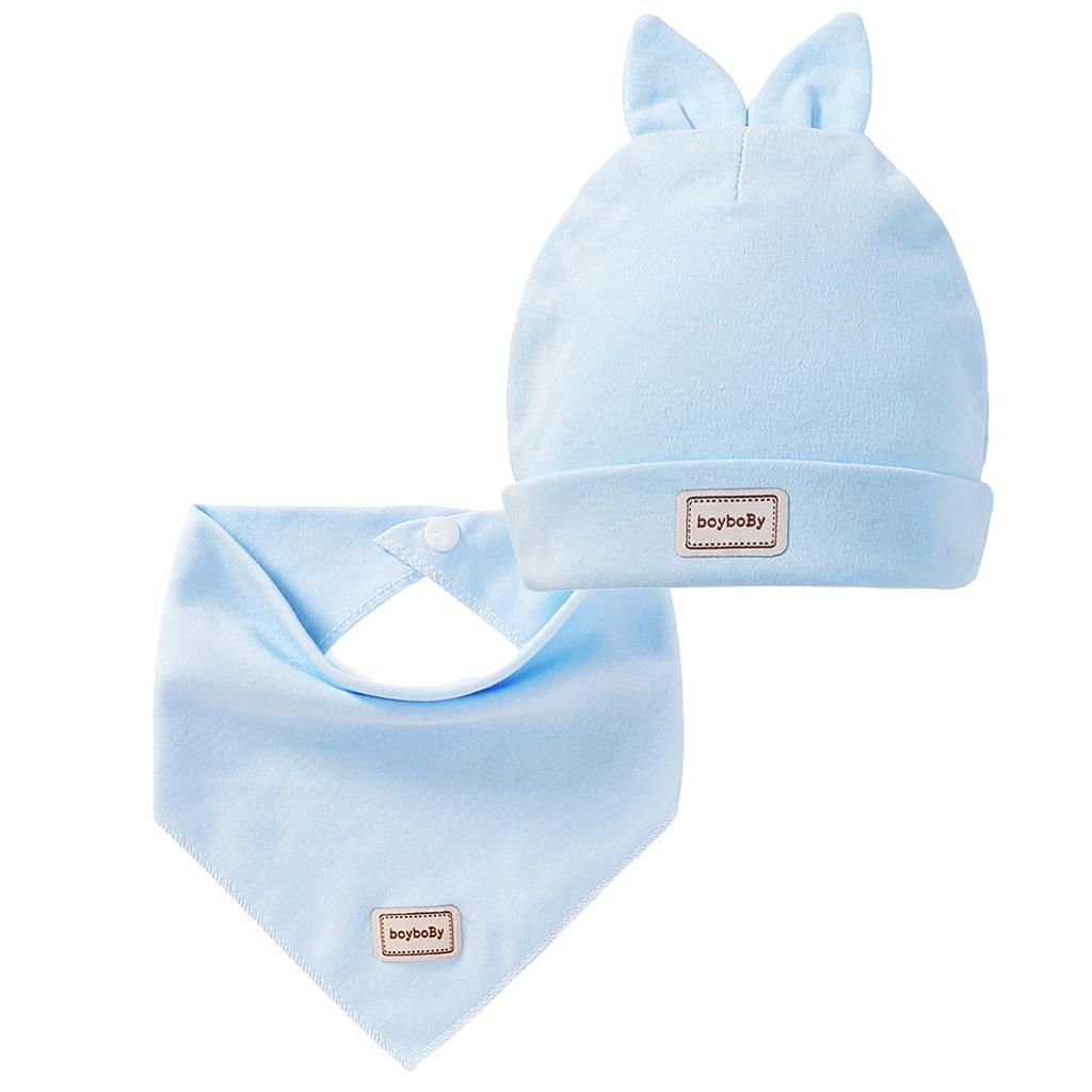 Cute Newborn Baby Boys Girls Kid Cartoon Hats+Triangle Bibs Sets Blue