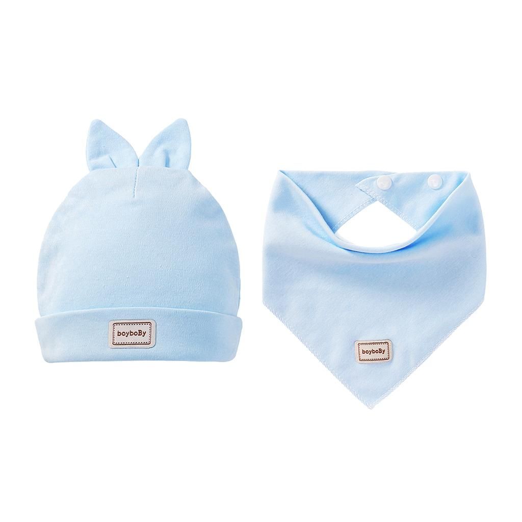 Cute Newborn Baby Boys Girls Kid Cartoon Hats+Triangle Bibs Sets Blue