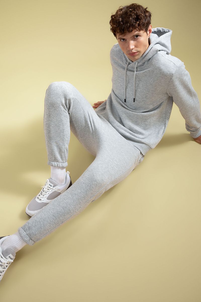 Man - Hooded Standart Fit Knitted Sweat Shirt-Grey