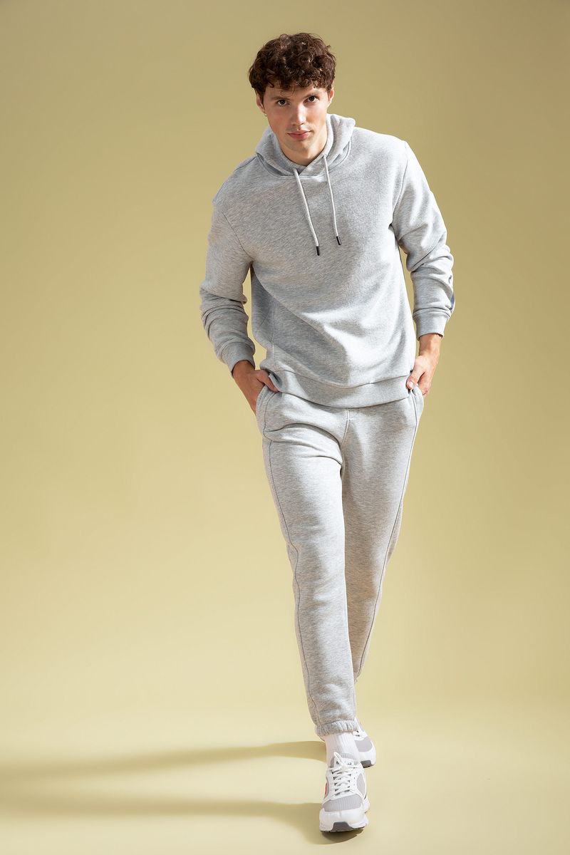 Man - Hooded Standart Fit Knitted Sweat Shirt-Grey