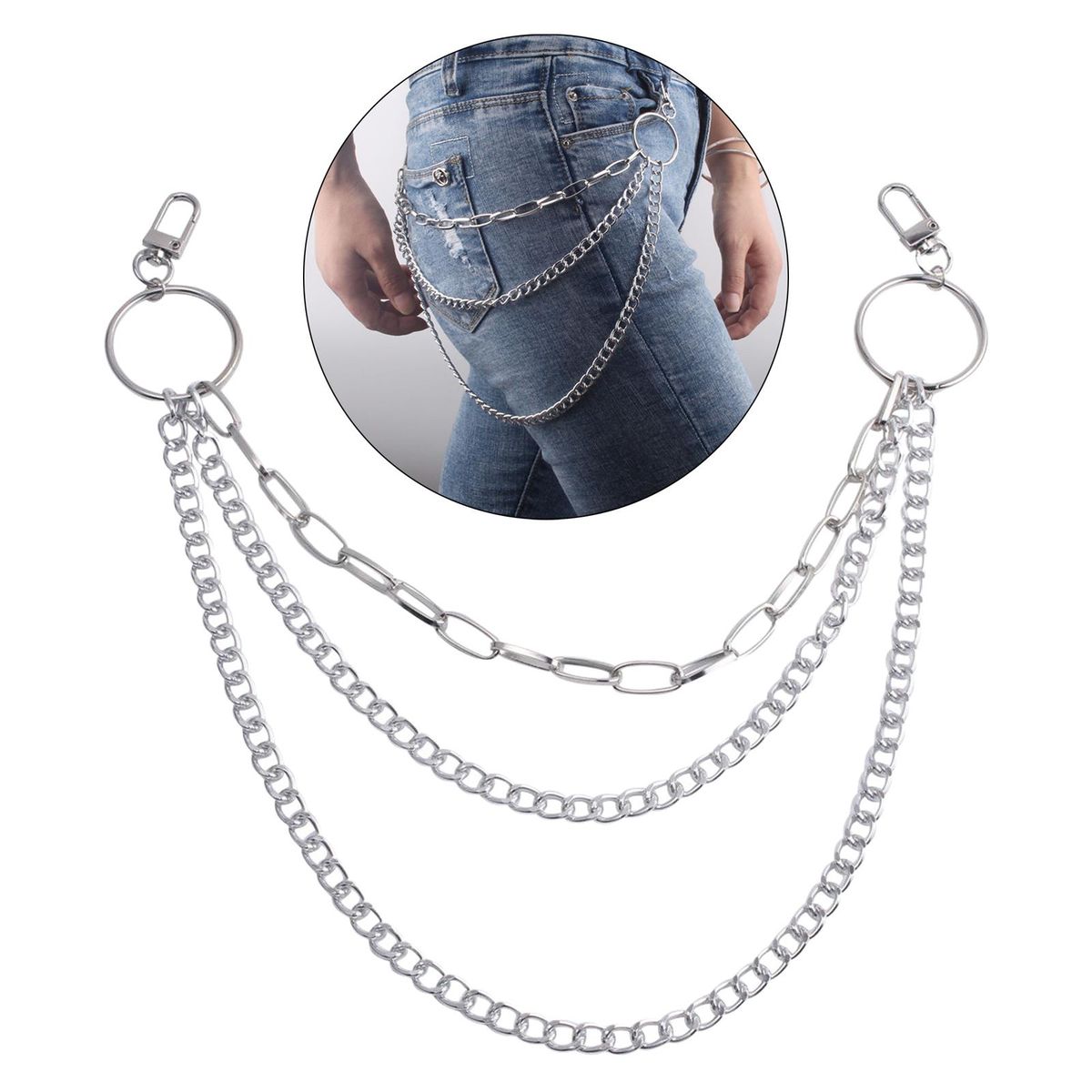 Hip Hop Pants Jean Chain Goth Punk Trousers Chains Wallet Silver