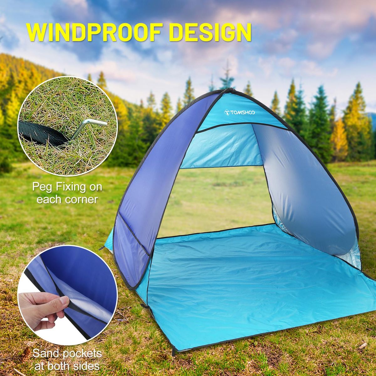 TOMSHOO Automatic Instant Pop Up Beach Tent Lightweight Outdoor Beach Shade Sun Shelter Tent Canopy Cabana with Carry Bag