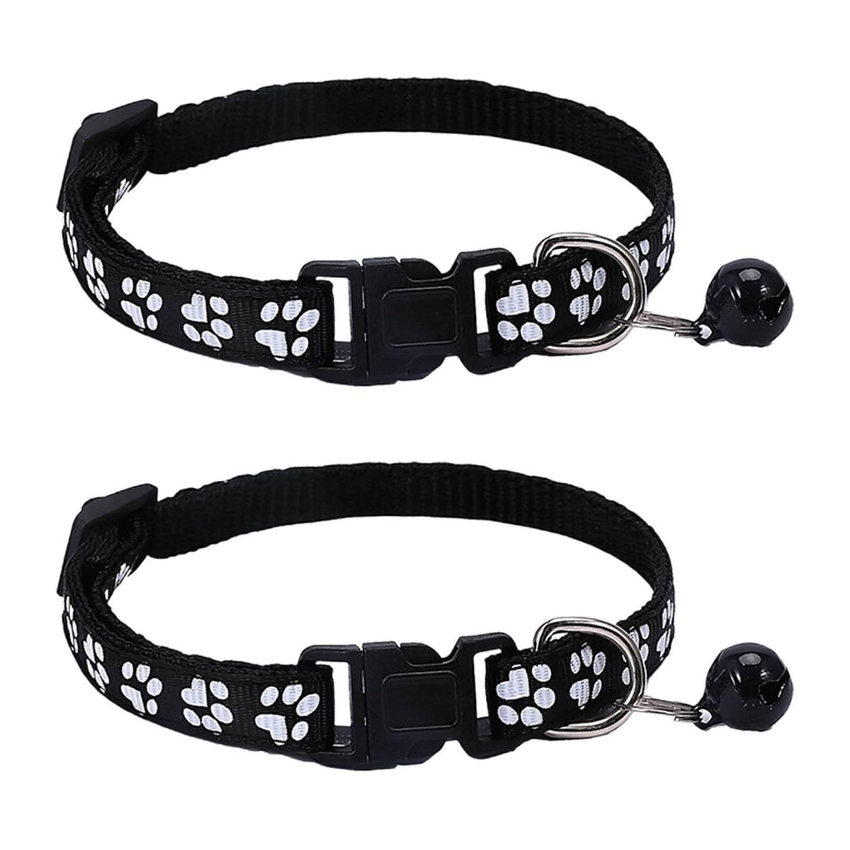 2Pcs Dog Neck Strap Paw Pattern Pet Cat Dog Collar Strap Black