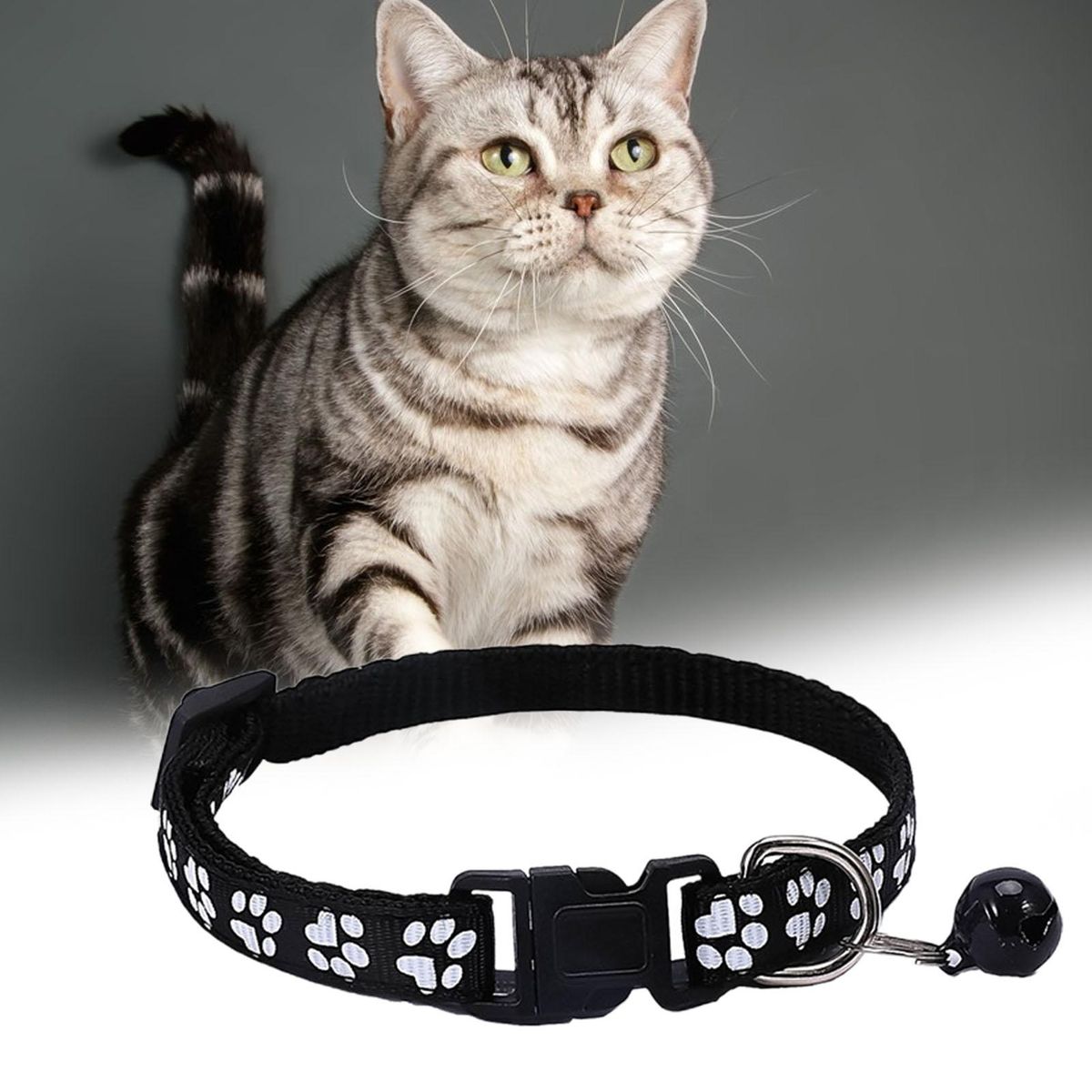 2Pcs Dog Neck Strap Paw Pattern Pet Cat Dog Collar Strap Black