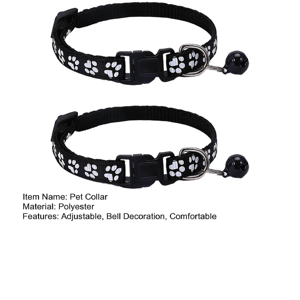 2Pcs Dog Neck Strap Paw Pattern Pet Cat Dog Collar Strap Black