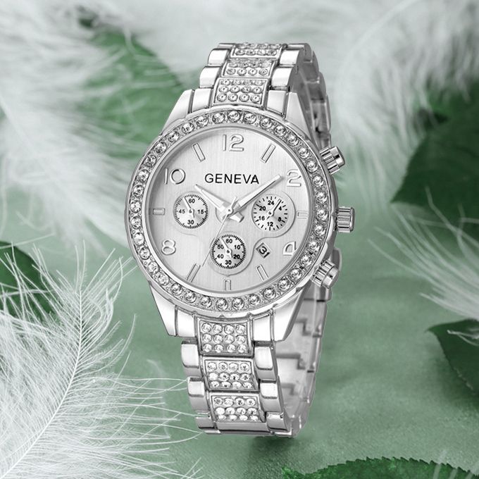 Elegant Studed Ladies Wristwatch-Silver