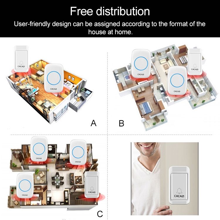 CACAZI A10G 1 Button 3 Receivers Wireless Home Cordless Bell