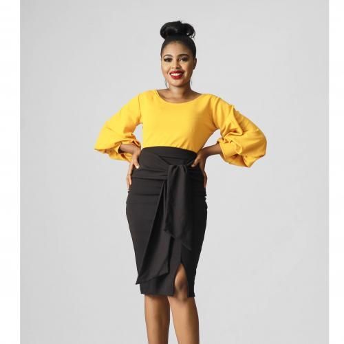 Ruth Bishop Sleeve Top And Vanessa Skirt Bundle-yellow/black