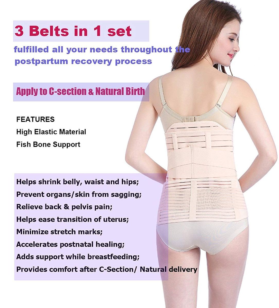 3 In 1 Postpartum Support - Recovery Belly Wrap Girdle Support Band Belt Body Shaper