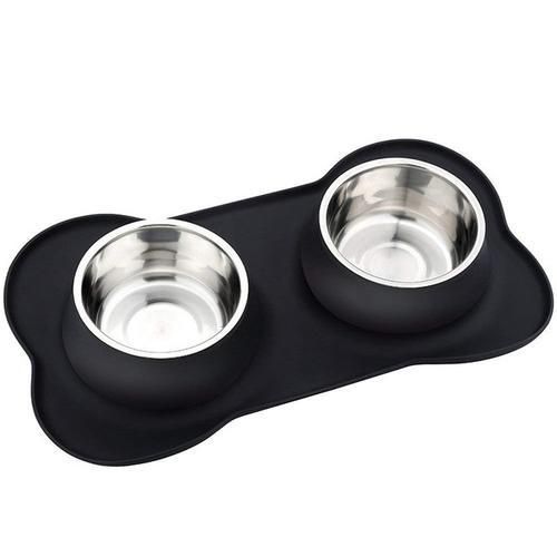 Antislip Double Dog Bowl With Silicone Mat Durable Stainless Steel No Spill Pet Feeding Bowl Drinking Water Food Feeder