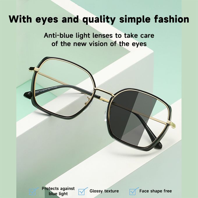 Anti-blue Color Glasses Stainless Steel Frame Anti-UV Sunglasses-Black