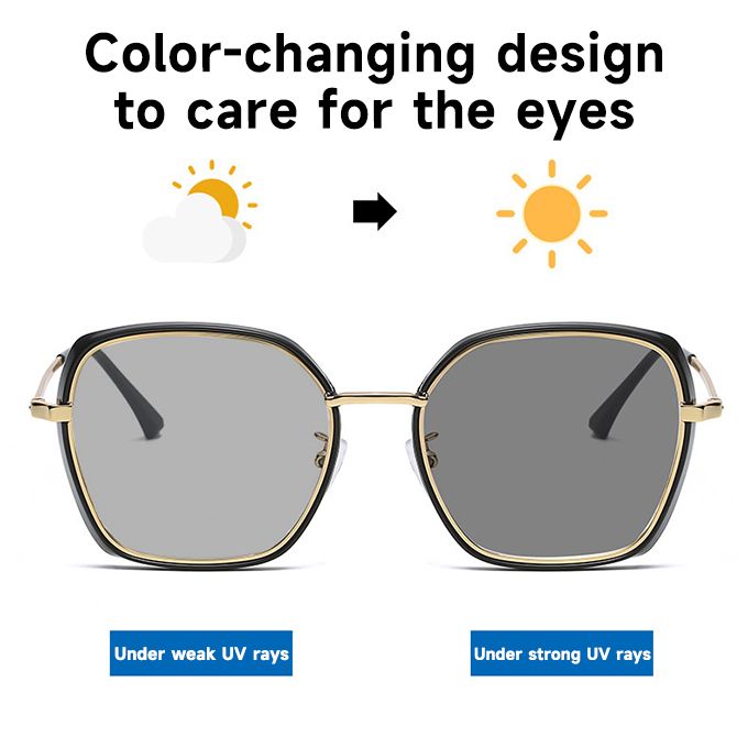Anti-blue Color Glasses Stainless Steel Frame Anti-UV Sunglasses-Black