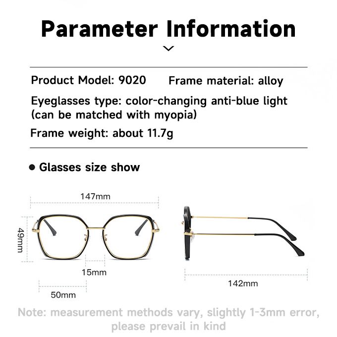 Anti-blue Color Glasses Stainless Steel Frame Anti-UV Sunglasses-Black
