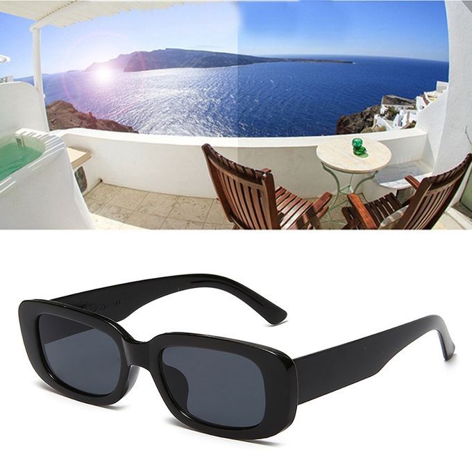Portable Square Sunglasses Travel Rectangle Small Vintage Retro Sunglasses-black Frame Black Gray Slices-144*145*40mm