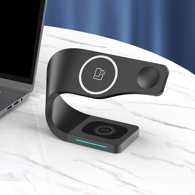 4IN1 Qi Wireless Charger Stand Charging Station Dock 15W Fast Black