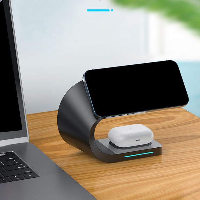 4IN1 Qi Wireless Charger Stand Charging Station Dock 15W Fast Black