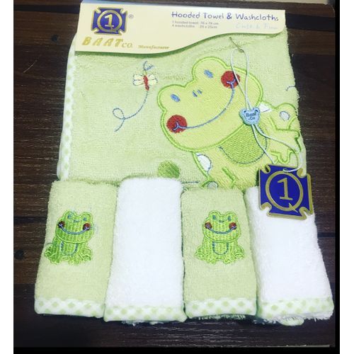 Baby Hooded Towel + 4 Washcloths { ONE SET }