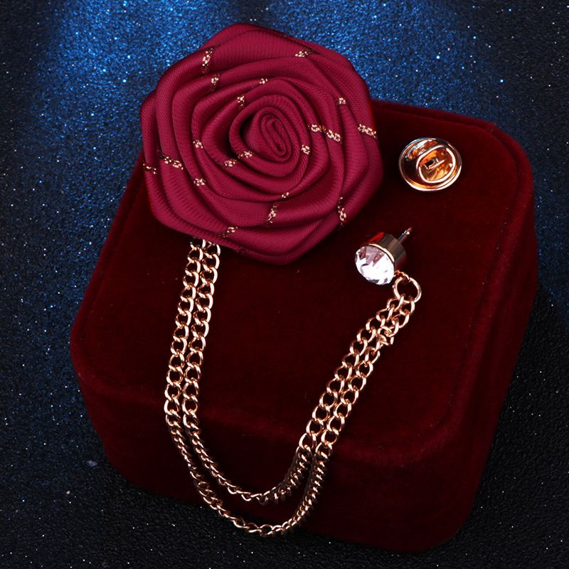 Rose Brooch Tassel Chain Pin Suite Accessory Grooms Wedding