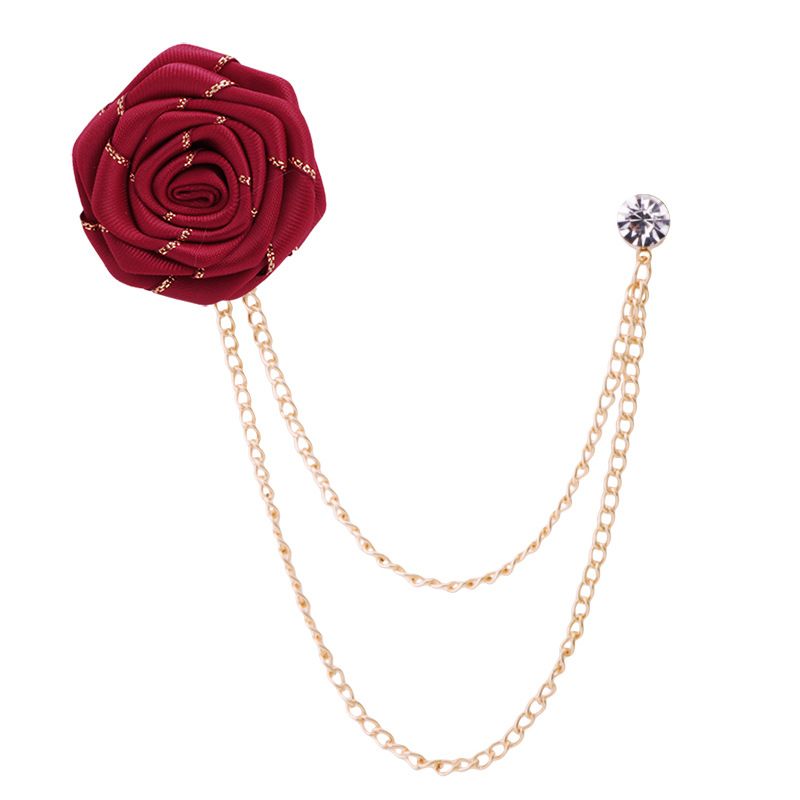 Rose Brooch Tassel Chain Pin Suite Accessory Grooms Wedding