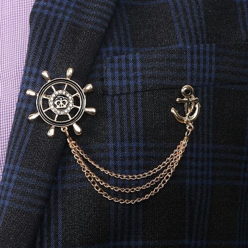 Nautical Anchor Suit Lapel Chain Tassel Brooch - Gold