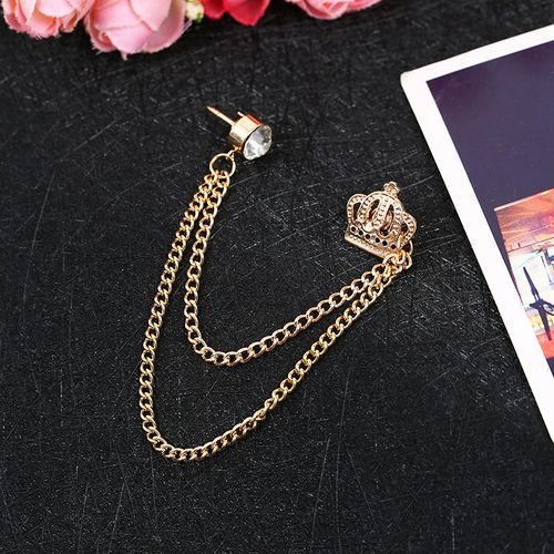 King Lapel Men's Rhinetone Tassel Chain Suite Brooch Pin