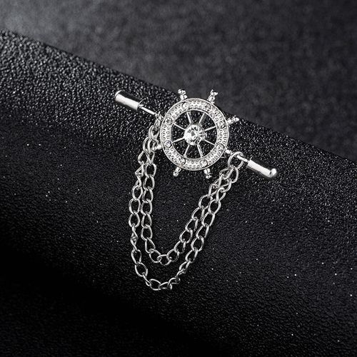 Suit Badge Navy Style Chain Tassel Rudder Men's Brooch Pin Buckle - Silver