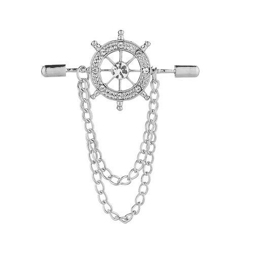Suit Badge Navy Style Chain Tassel Rudder Men's Brooch Pin Buckle - Silver