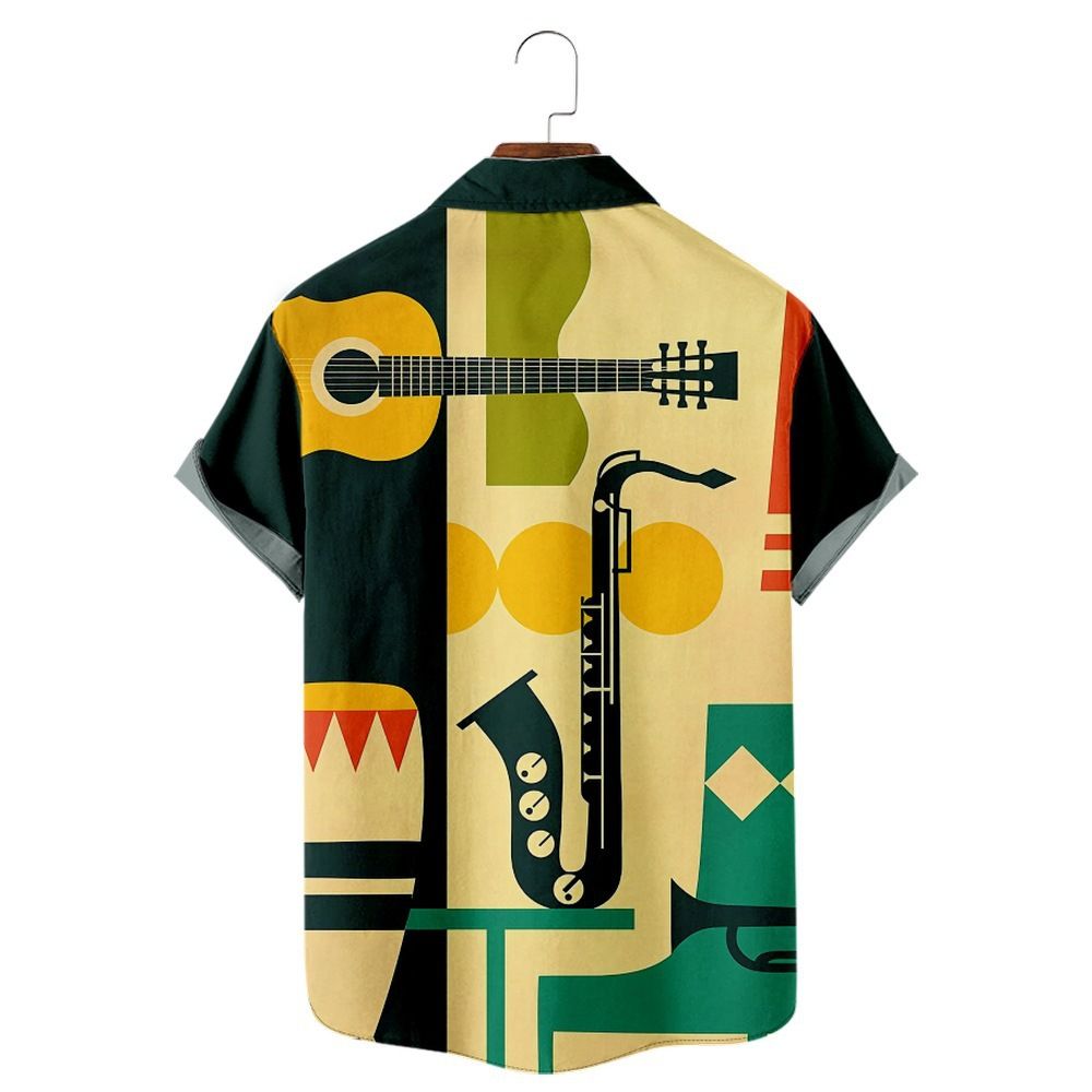 Men Vibrant Printed Shirt Vintage Casual Style Short Sleeve Blouse