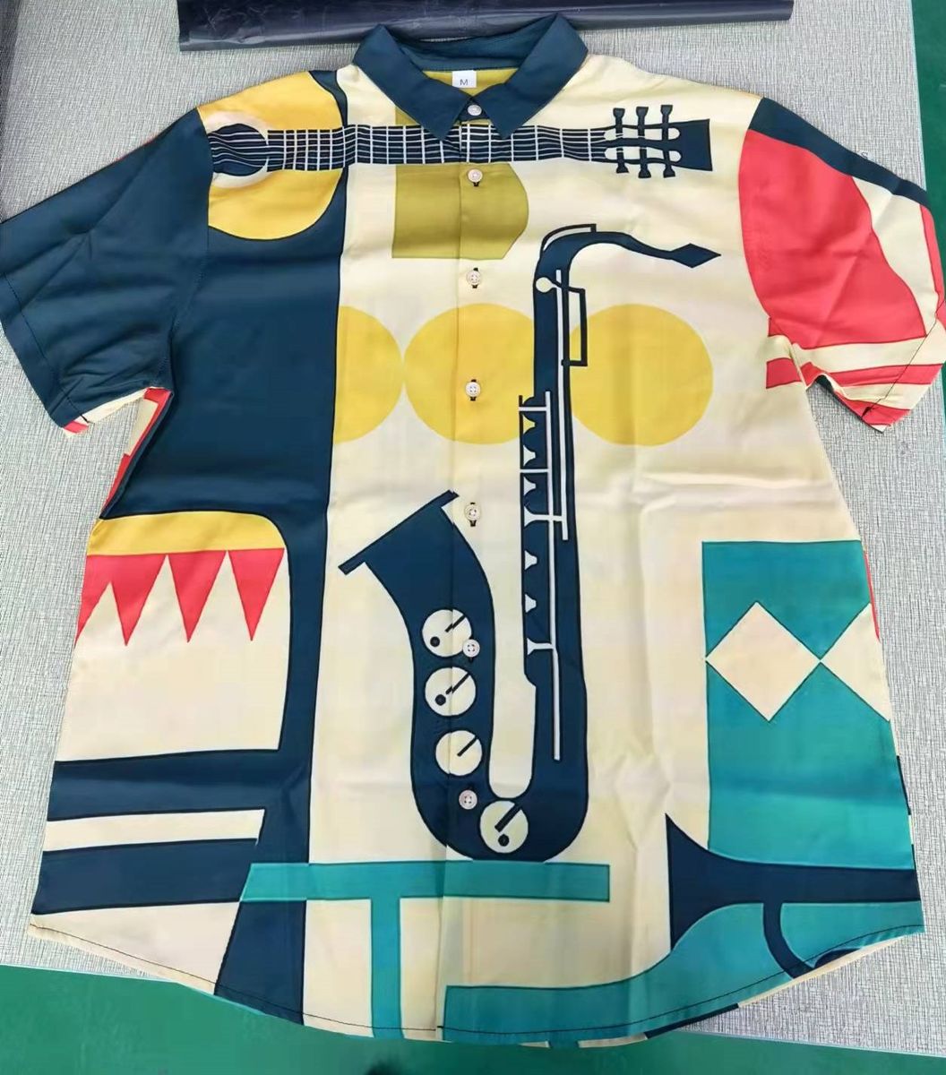 Men Vibrant Printed Shirt Vintage Casual Style Short Sleeve Blouse