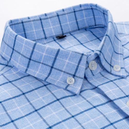 Men's Fashion Brushed Cotton Checkered Plaid Shirt Single Patch Pocket Standard-fit Full Sleeve Comfortable Thick Casual Shirts(18-581)