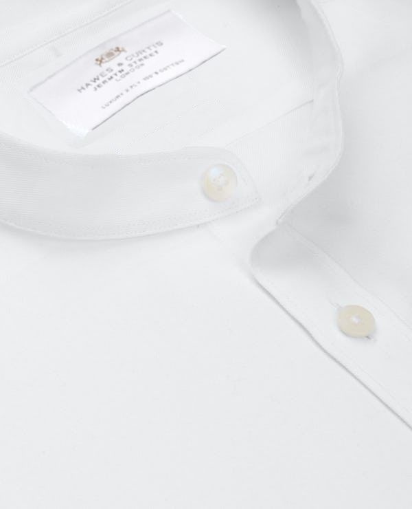 Men's White Poplin Slim Fit Collarless Shirt - Single Cuff