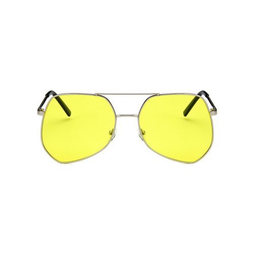 Metal Silver Big Frame Sunglasses Polygonal Reflective Yellow Lens