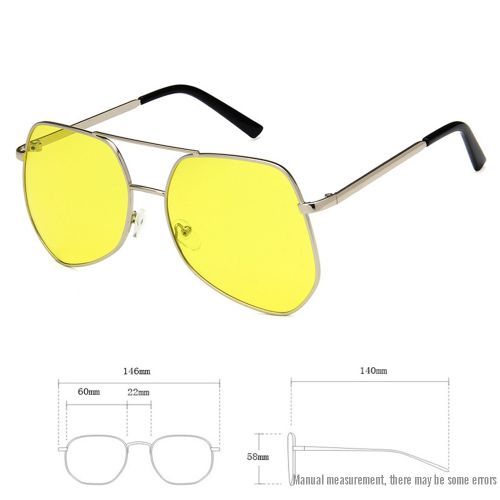 Metal Silver Big Frame Sunglasses Polygonal Reflective Yellow Lens