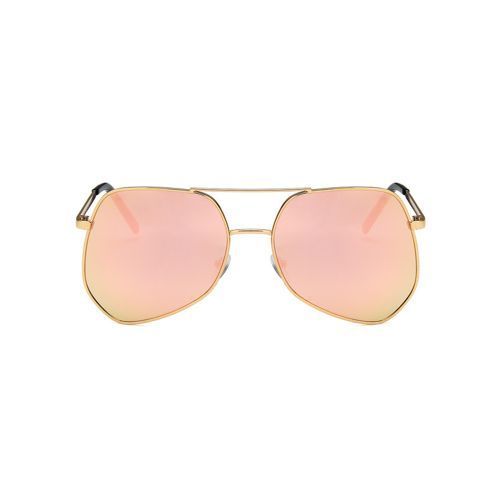 Metal Silver Big Frame Sunglasses Polygonal Reflective Pink Silver Lens