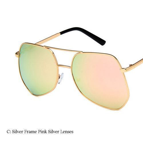 Metal Silver Big Frame Sunglasses Polygonal Reflective Pink Silver Lens
