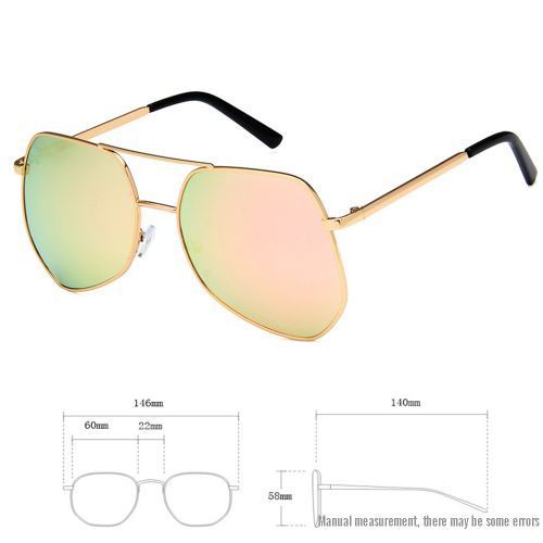 Metal Silver Big Frame Sunglasses Polygonal Reflective Pink Silver Lens
