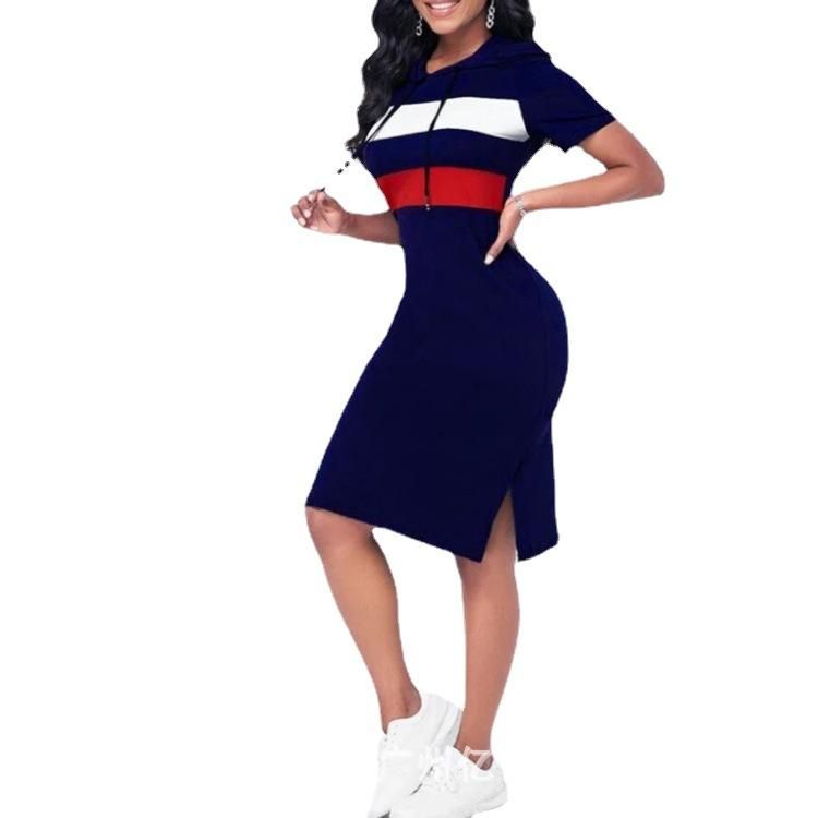 Women's summer new patchwork mid length slim casual dress