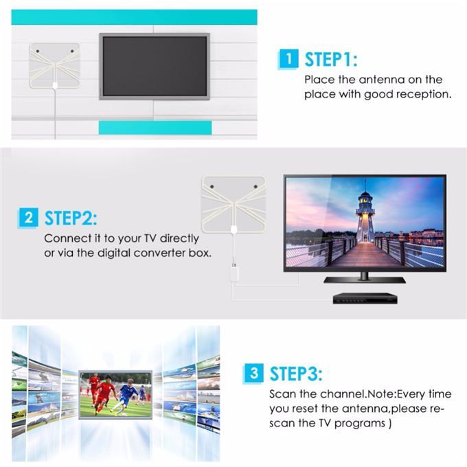 Indoor Tv Antenna Digital Hd TV Antenna Supports 4K 1080P+ Signal Booster Supports All TVs